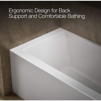 Underscore 60" Soaking Bathtub for Three Wall Alcove Installation with Right Drain and 68 Gallon Water Capacity