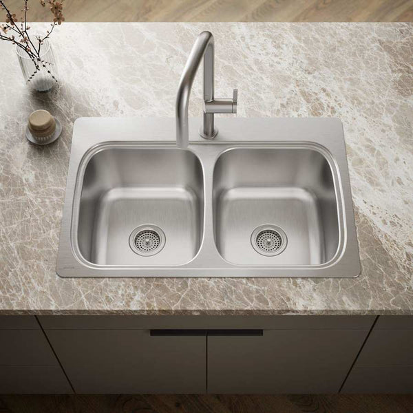 Verse 33" Double Basin Drop In Stainless Steel Kitchen Sink With Single Faucet Hole