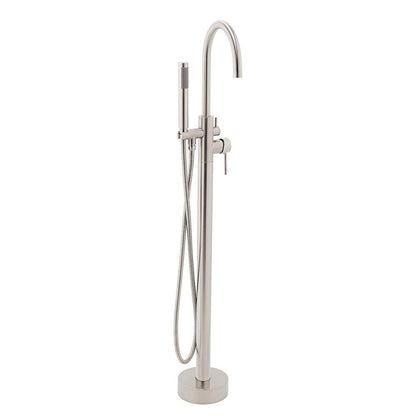 1-Handle Freestanding Floor Mount Tub Faucet Bathtub Filler with Hand Shower in Brush Nickel