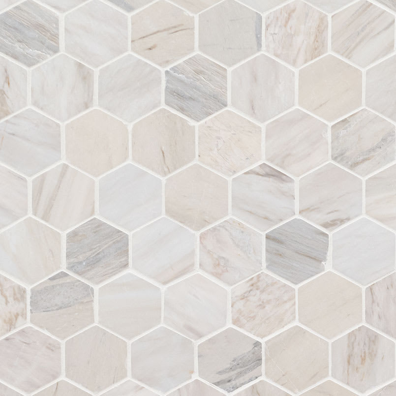 Angora Polished 2" Hexagon Mosaic Tile