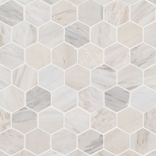 Angora Polished 2" Hexagon Mosaic Tile