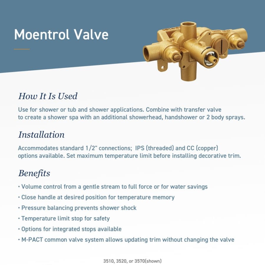 Voss Single Handle Moentrol Pressure Balanced with Volume Control Valve Trim Only (Less Valve)