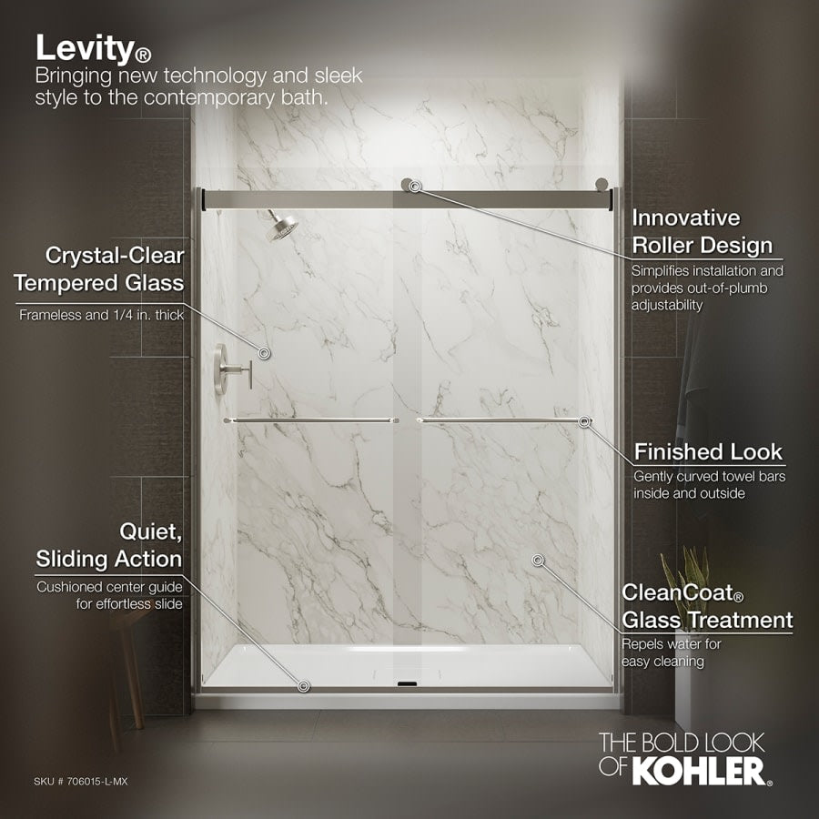 Levity 59-3/4" High x 59-5/8" Wide Sliding Frameless Tub Door with Clear Glass