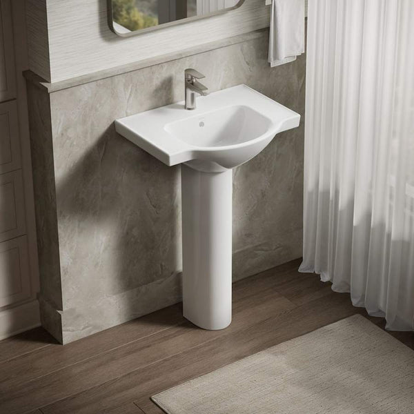 Veer 24" Pedestal Bathroom Sink Only with One Hole Drilled and Overflow