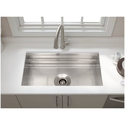 Prolific 33" Workstation Single Basin Undermount Kitchen Sink with Silent Shield Technology and Accessories Included