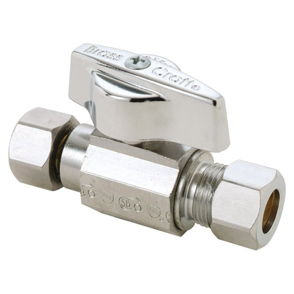 Quarter Turn Straight Stop, 3/8 in, Comp, Chrome