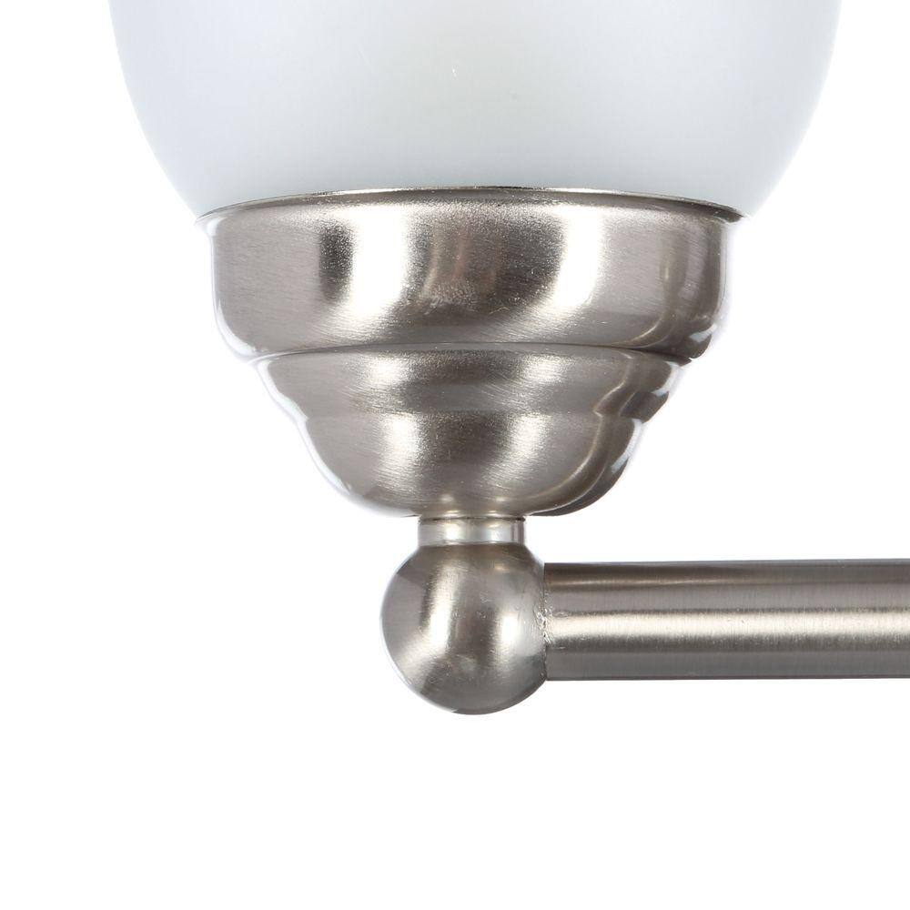 Hampton Bay Ashhurst 3-Light Brushed Nickel Classic Traditional Bathroom Vanity Light with Frosted Glass Shades