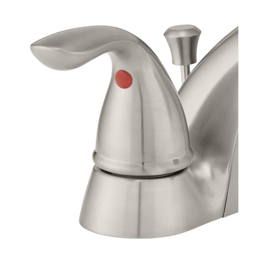 Builders 4 in. Centerset Double Handle Low-Arc Bathroom Faucet in Brushed Nickel