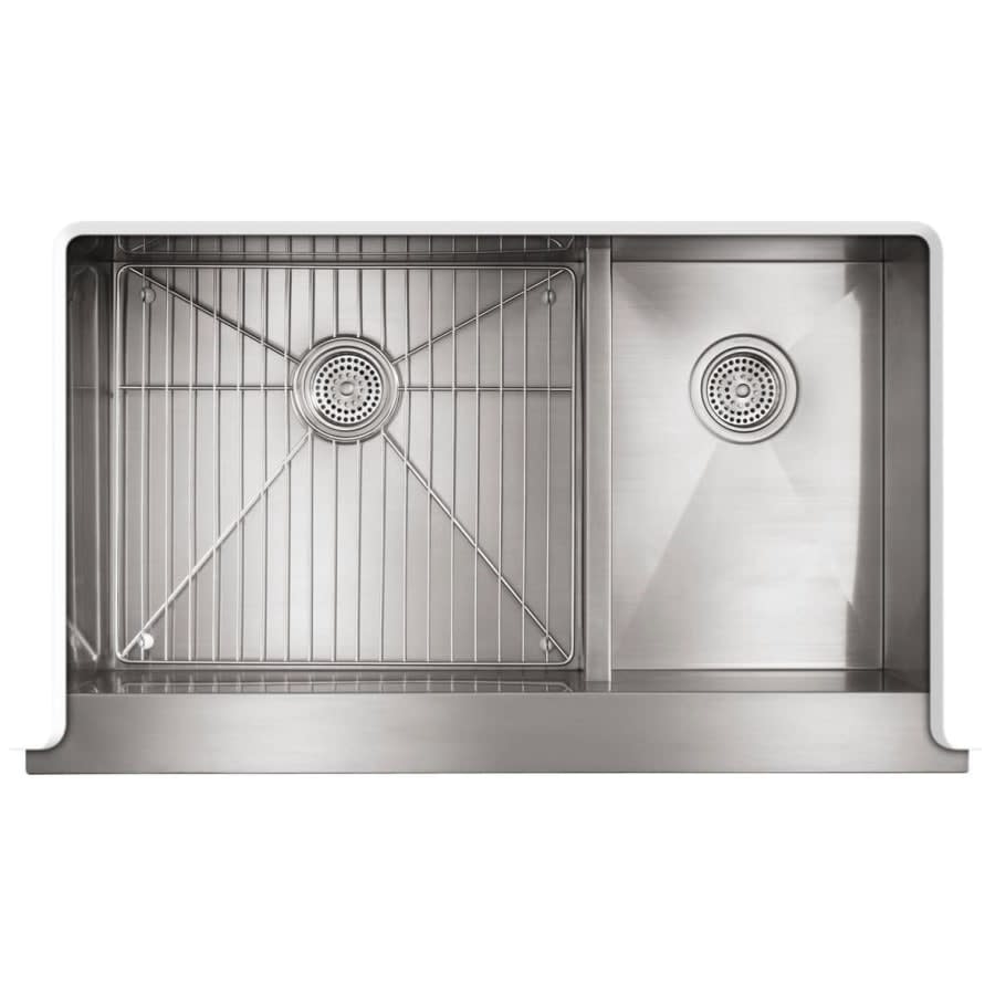 Vault 36" Double Basin Under-Mount 18-Gauge Stainless Steel Kitchen Sink with Self Trimming and Smart Divide - Includes Basin Rack