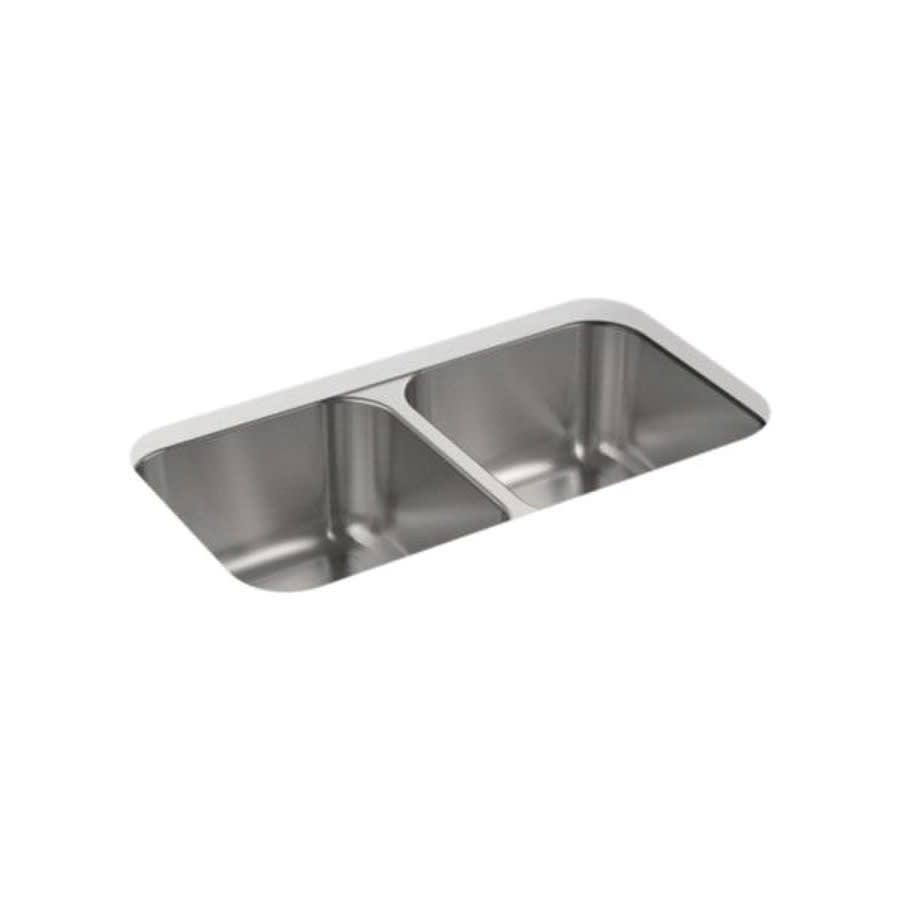 McAllister® Double Bowl Kitchen Sink, Under Mount, 31-15/16 x 18-1/8 in, 8-9/16 in Bowl Depth, 18 ga Luster Steel, Stainless