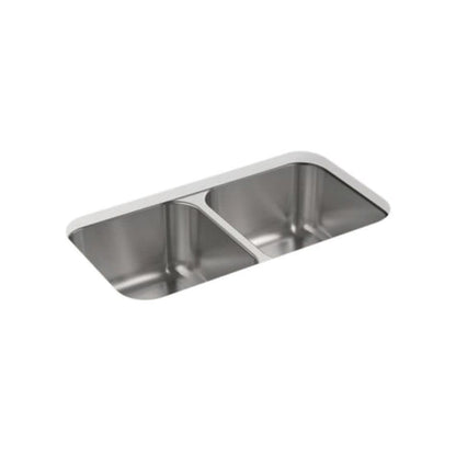 McAllister® Double Bowl Kitchen Sink, Under Mount, 31-15/16 x 18-1/8 in, 8-9/16 in Bowl Depth, 18 ga Luster Steel, Stainless