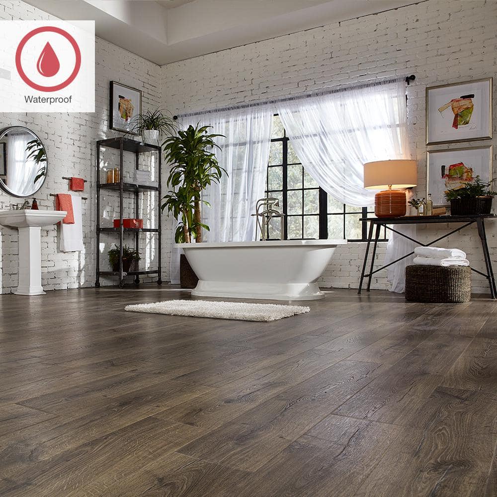 Outlast+ Vintage Pewter Oak 12 mm T x 7.4 in. W Waterproof Laminate Wood Flooring (19.6 sqft/case)