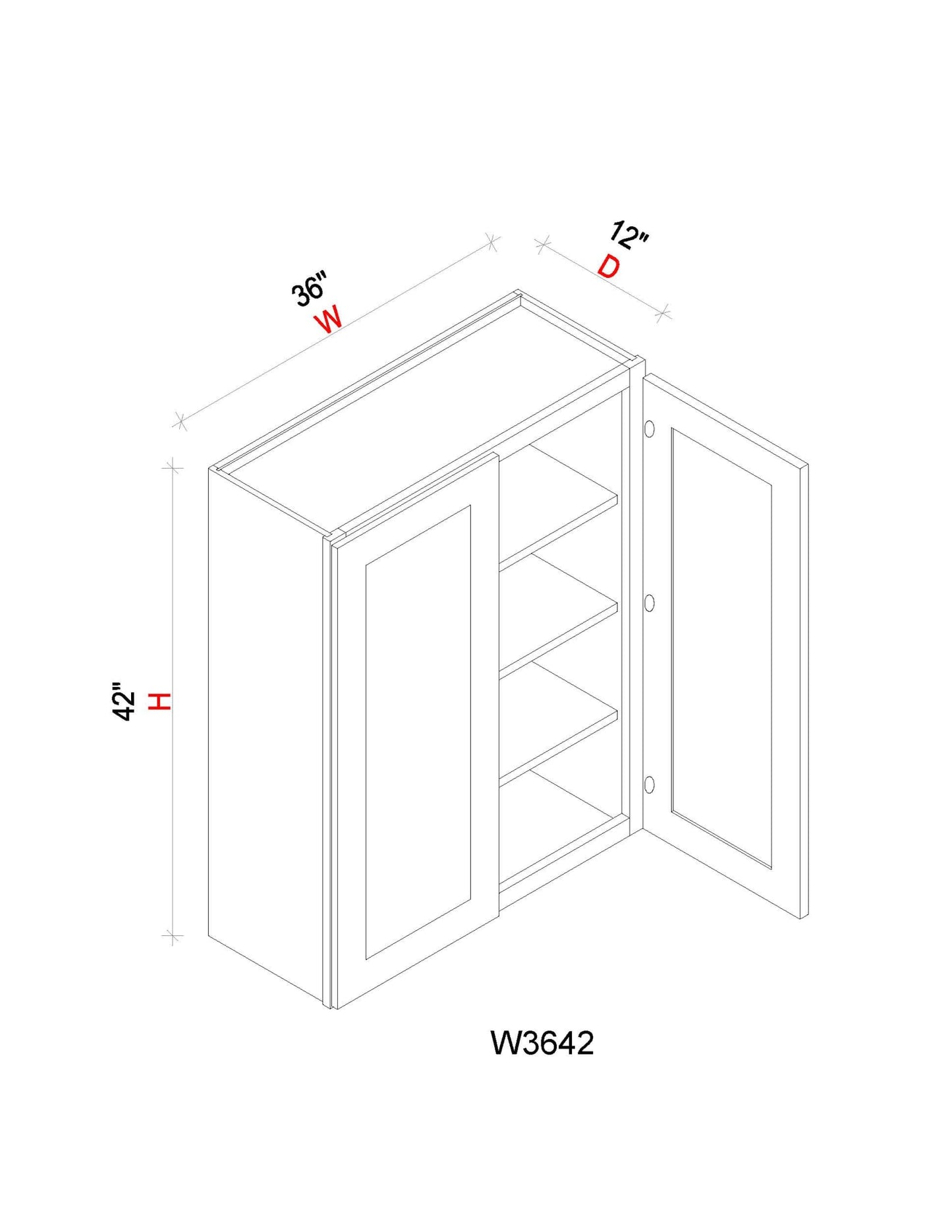 Wall Cabinet - 36"W x 42"H x 12"D