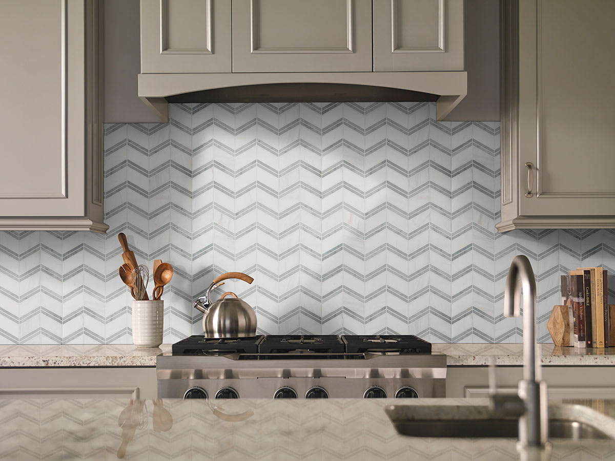 Bianco Dolomite Chevron Polished