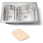 Staccato 33" Double Basin Drop In 18-Gauge Stainless Steel Kitchen Sink with SilentShield, Cutting Board, and Single Faucet Hole