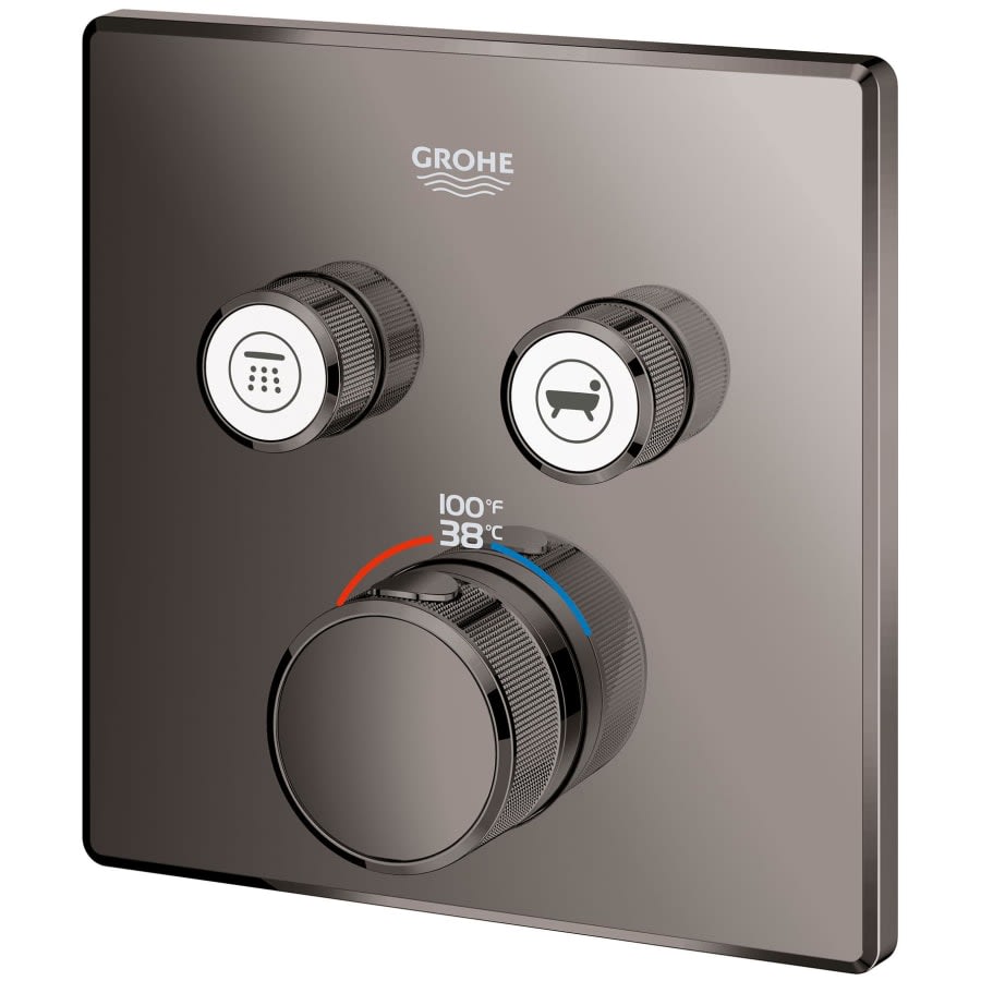 Grohtherm Two Function Thermostatic Valve Trim Only with Triple Knob / Push Button Handles, Integrated Diverter, and Volume Control - Less Rough In