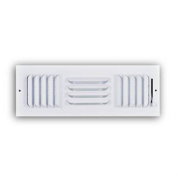 3-Way Curved Blade Supply Register, 14 x 4 in, Horizontal Blades, 7/8 in Spacing, Multi Shutter Damper, Steel, White