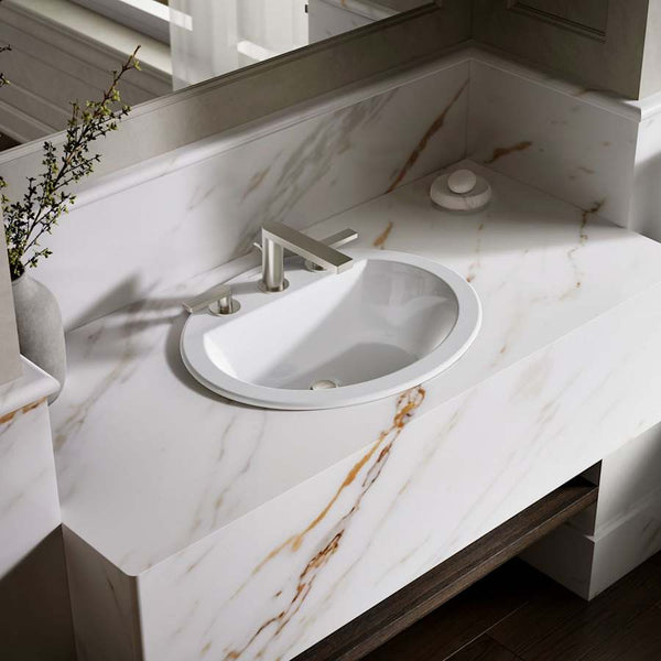 Bryant 20-1/8" Oval Vitreous China Drop In Bathroom Sink with Overflow and 3 Faucets Holes at 8" Centers