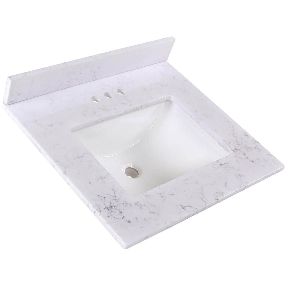 25 in. W x 22 in. D Cultured Marble White Rectangular Single Sink Vanity Top in Pulsar