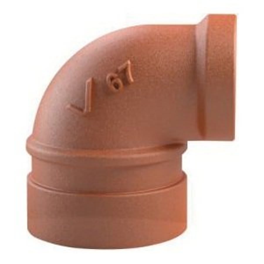 End Run 90 deg Elbow, 1-1/2 x 1/2 in, Groove x FNPT, Ductile Iron, Enamel Painted