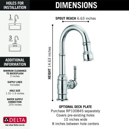 Broderick 1.8 GPM Single Hole Pull Down Bar/Prep Faucet with Magnetic Docking Spray Head