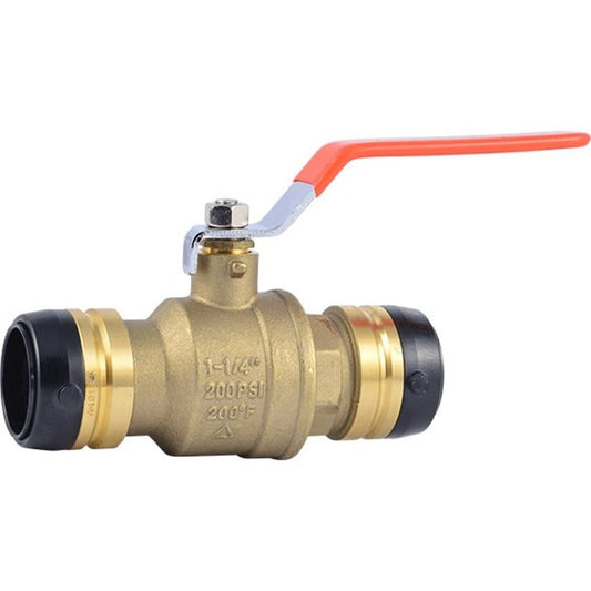 1-Piece Ball Valve, 1-1/4 in, Push, Full Port, Plated Brass Ball, Brass