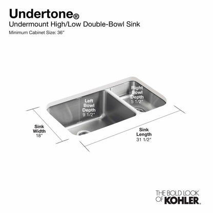 Undertone 32" Double Basin Under-Mount 18-Gauge Stainless Steel Kitchen Sink with SilentShield