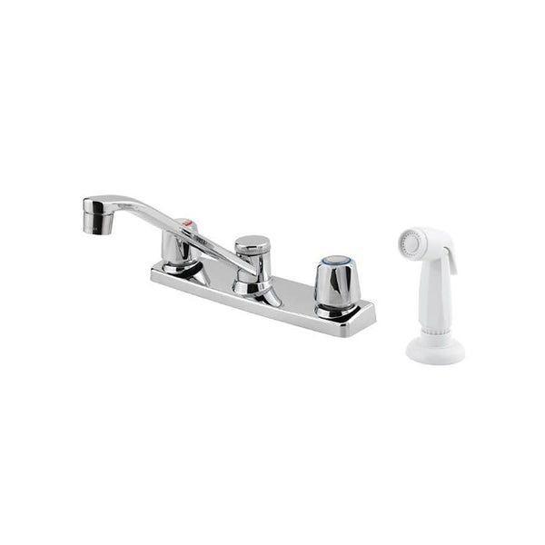 Pfirst Series™ Kitchen Faucet, Deck Mount, 2 Knob Handle, 4-Hole, Polished Chrome