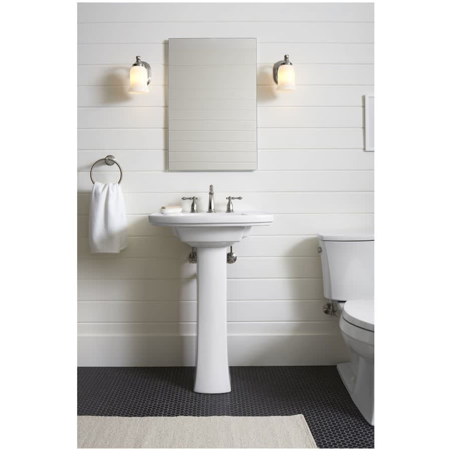 Kelston 24" Rectangular Vitreous China Pedestal Bathroom Sink with Overflow and 3 Faucet Holes at 8" Centers