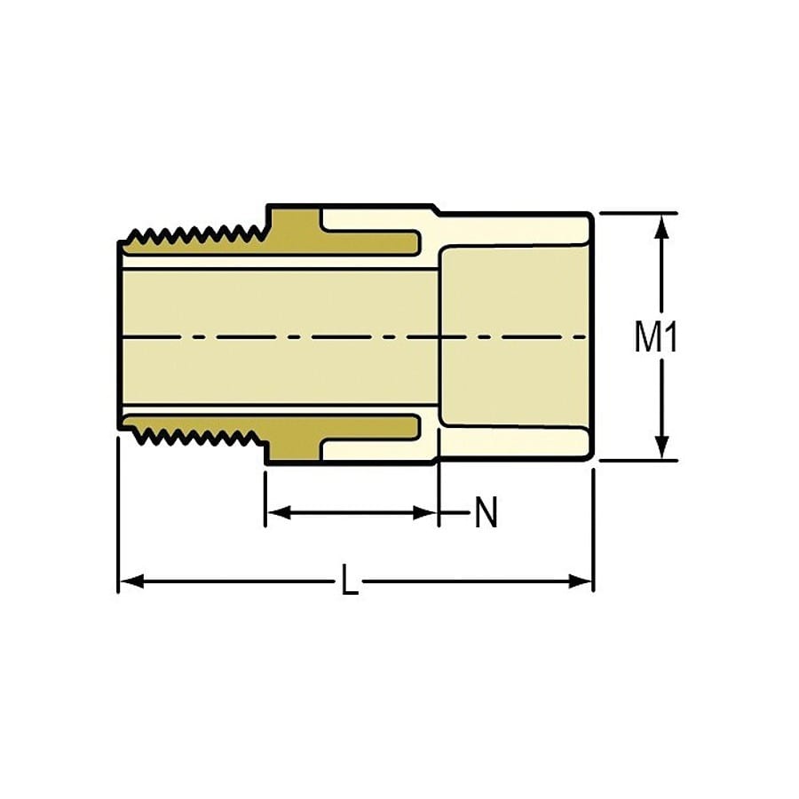 Male Adapter, 1 in, Socket x MNPT Brass, SCH 40/STD, CPVC