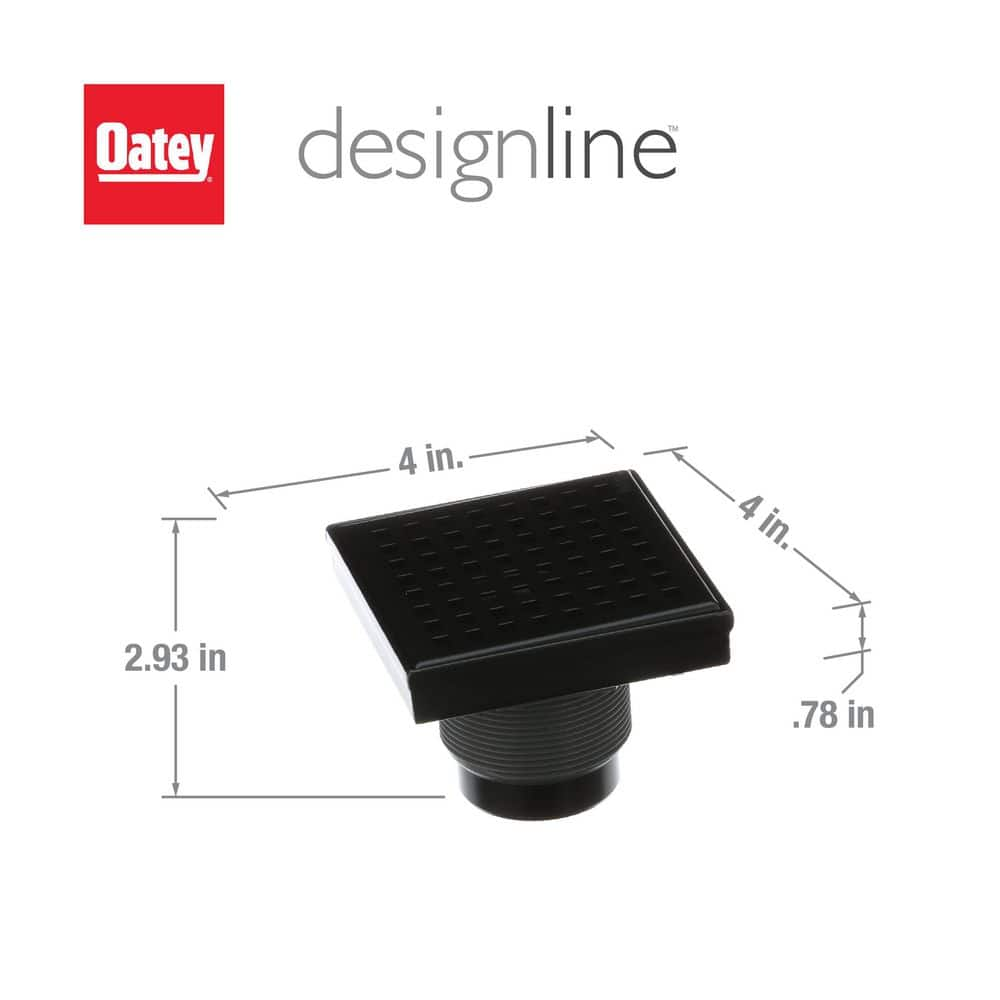 Designline 4 in. x 4 in. Stainless Steel Square Shower Drain with Square Pattern Drain Cover in Matte Black