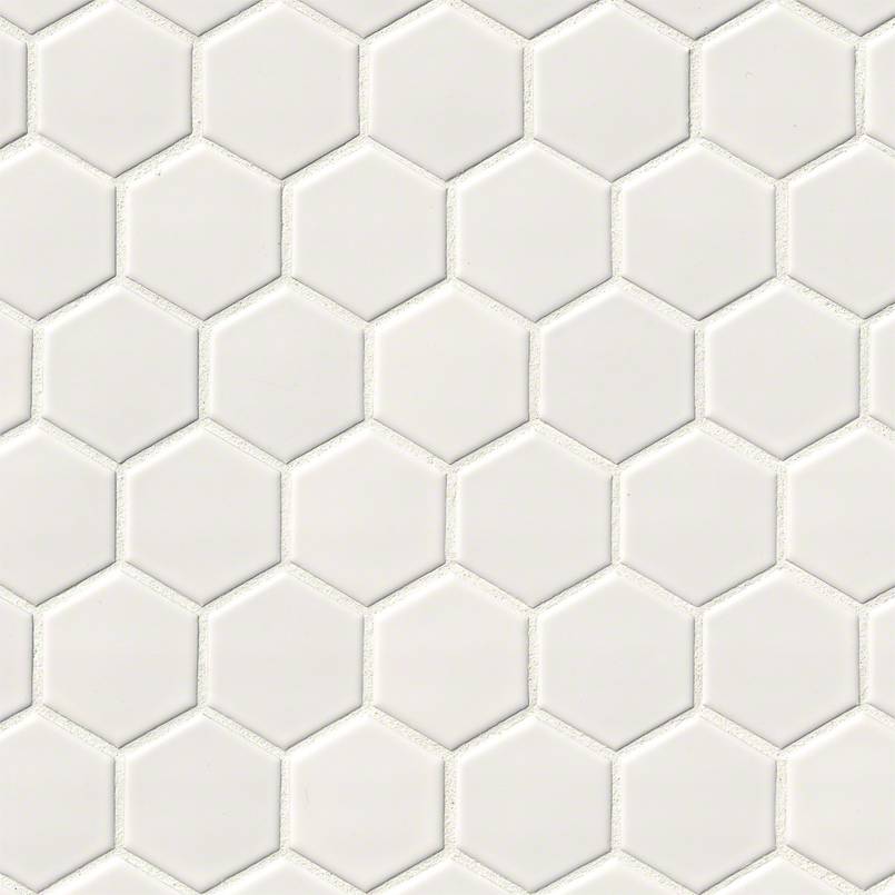 White Glossy 2” Hexagon Mosaic Tile