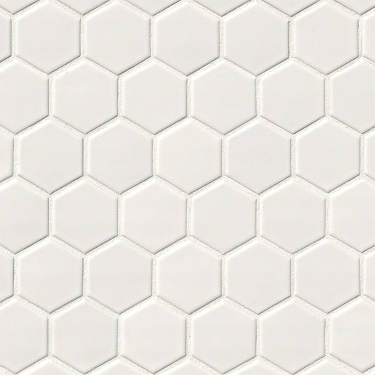 White Glossy 2” Hexagon Mosaic Tile