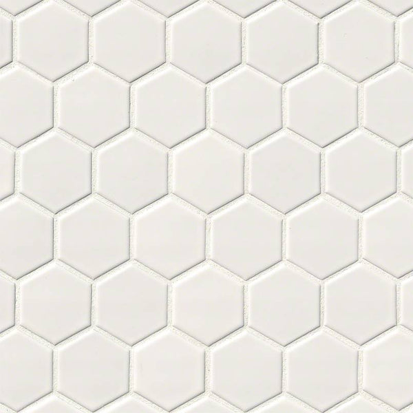 White Glossy 2” Hexagon Mosaic Tile