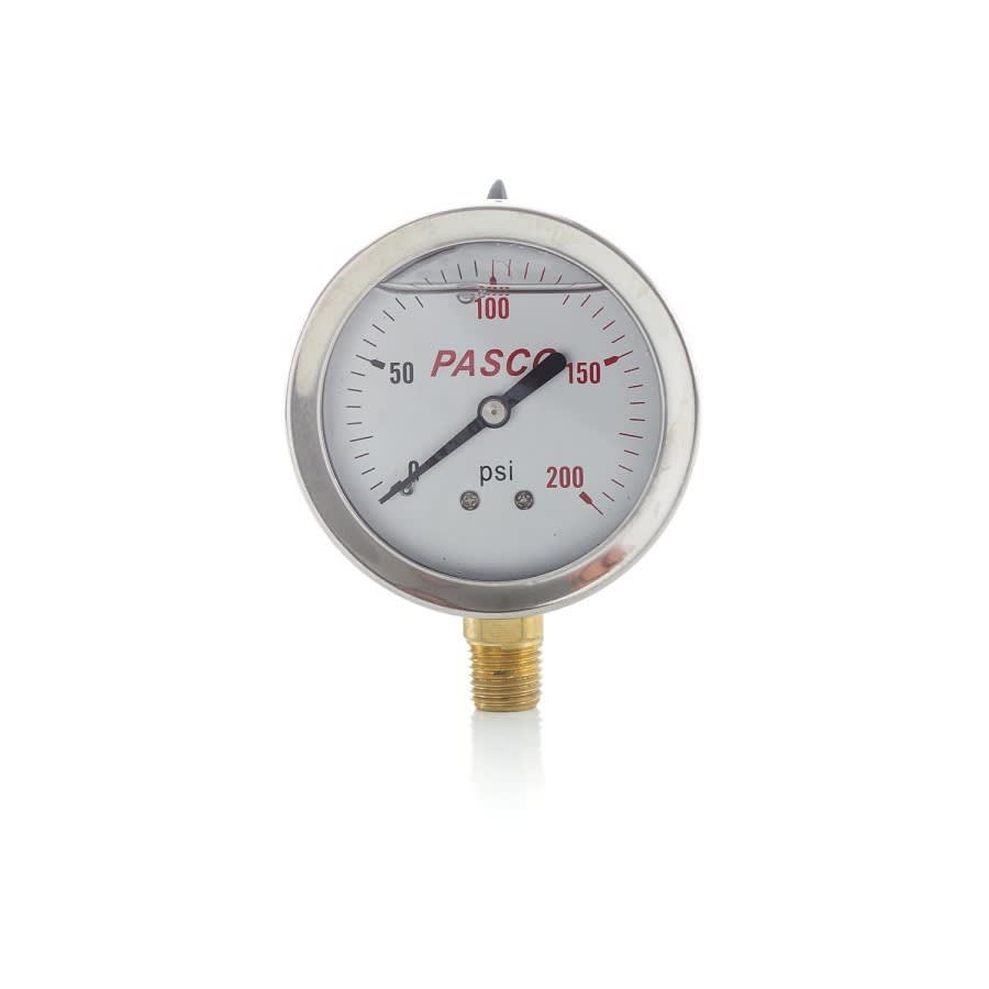 Liquid Filled Pressure Gauge, 2-1/2 in Dia Dial, 0 to 200 psi, 1/4 in MNPT Bottom Connection