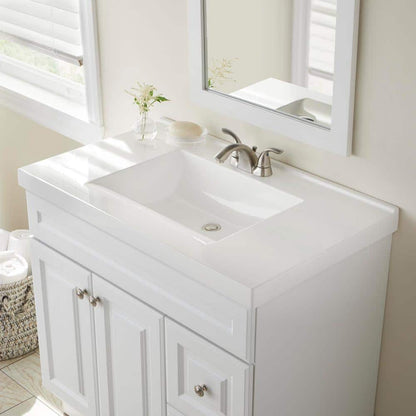 37 in. W x 22 in. D Cultured Marble White Rectangular Single Sink Vanity Top in White