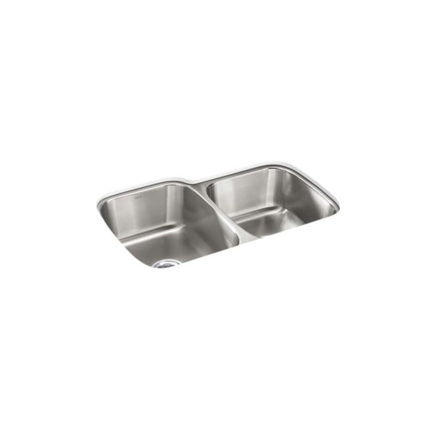 McAllister® Double Bowl Kitchen Sink, Under Mount, 31-1/2 x 20-1/2 in, 8 in Bowl Depth, 18 ga Luster Steel, Stainless