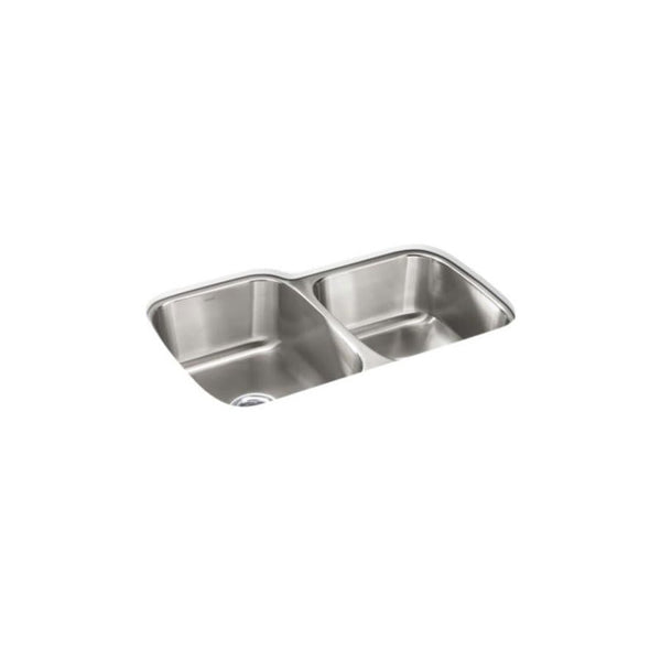 McAllister® Double Bowl Kitchen Sink, Under Mount, 31-1/2 x 20-1/2 in, 8 in Bowl Depth, 18 ga Luster Steel, Stainless