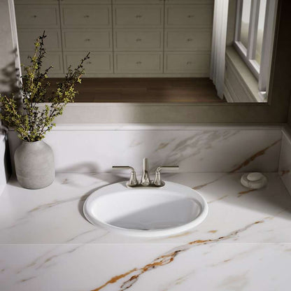 Farmington 19-1/4" Oval Cast Iron Drop In Bathroom Sink with Overflow and 3 Faucet Holes at 4" Centers