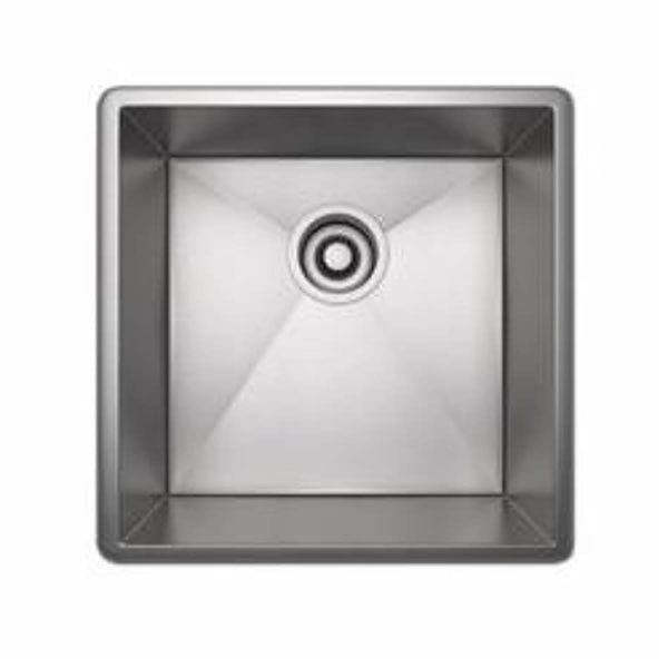 Single Bowl Bar Sink, Top/Under Mount, 16-15/32 x 16-15/32 in, 9-27/32 in Bowl Depth, 16 ga Brushed Stainless Steel Steel, Stainless