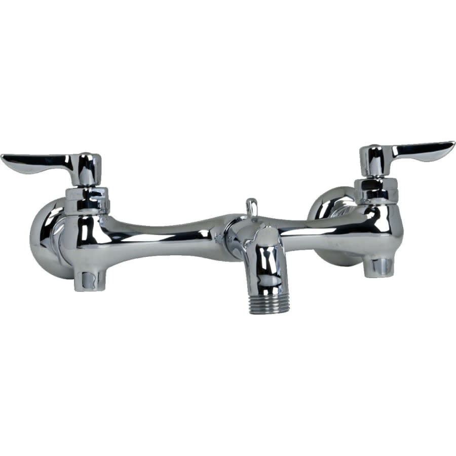 Double Handle Wall-Mount Service Faucet with Brass Spout and Ceramic Disc