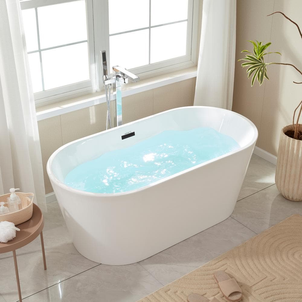 Bordeaux 54 in. Acrylic Flatbottom Freestanding Bathtub in White/Matte Black
