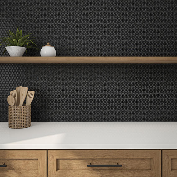 Uptown Glass Matte Ebony Hexagon 1X1 Matte