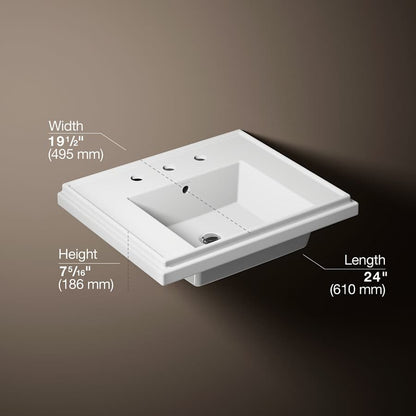 Tresham 14-1/4" Fireclay Pedestal Bathroom Sink with 3 Holes Drilled and Overflow
