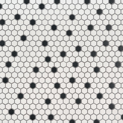 Black And White 1” Hexagon Mosaic Tile