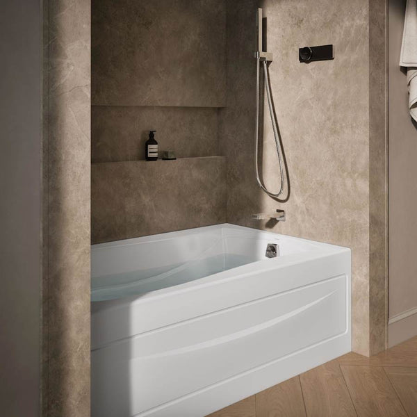 Mariposa Collection 60" Three Wall Alcove Soaking Bath Tub with Right Hand Drain, Apron, Tile Flange and Textured Bottom
