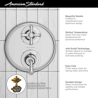 Delancey 3 Function Pressure Balanced Valve Trim Only with Double Cross Handle, Integrated Diverter - Less Rough In