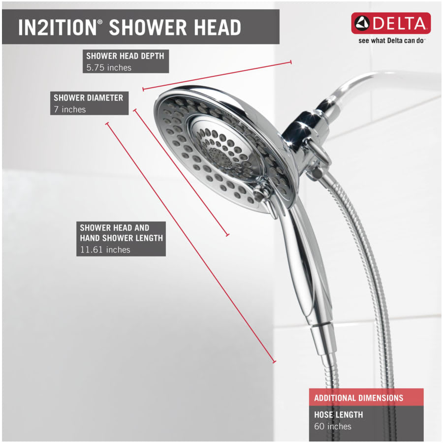 In2ition 1.75 GPM 2-in-1 Multi Function Shower Head / Handshower with Hose and Shower Arm Mount Included - Limited Lifetime Warranty