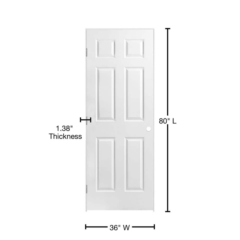 36 in. x 80 in. 6 Panel Right-Handed Hollow-Core Textured Primed White Composite Single Prehung Interior Door