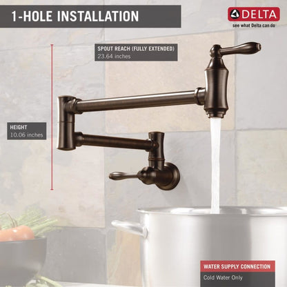 Traditional Wall Mounted Pot Filler with Dual Swing Joints and 24" Extension - Includes Lifetime Warranty